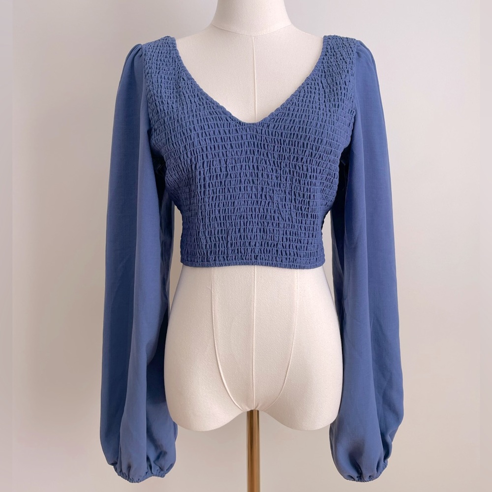 Aaron & Amber Cropped Balloon Sleeve Top Size L